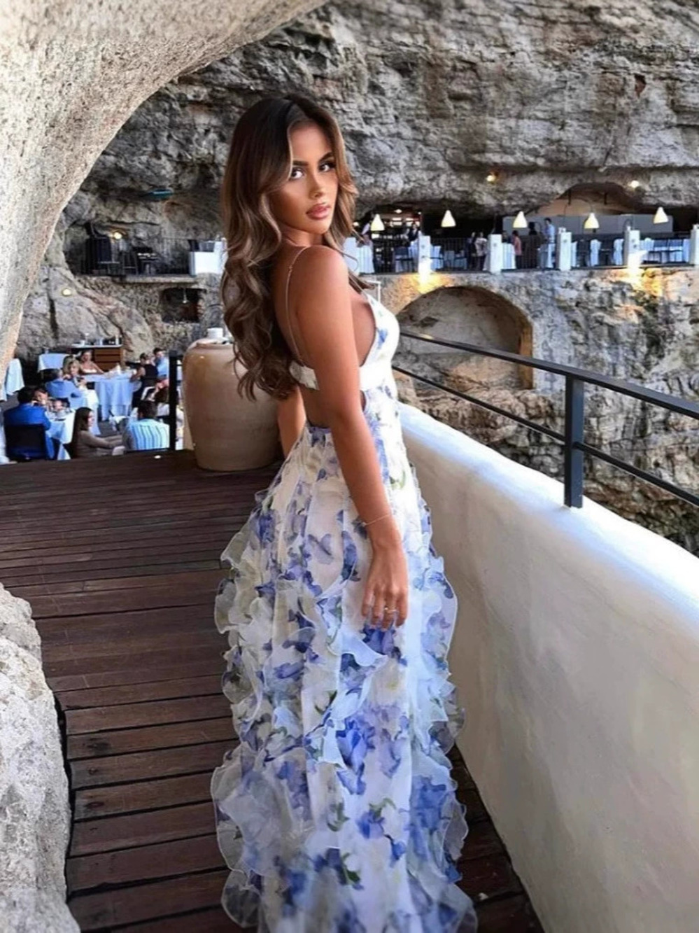 ZARA Ethereal Elegant Off Shoulder Chiffon Printed Maxi Evening Dress